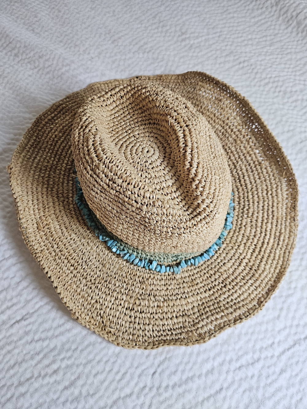 Tahiti Cowboy Wallaroo Sun Hat Turquoise Raffia Outdoor Wide Brim Coastal Beach